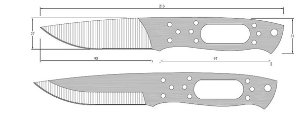 Нож с лезвием крюком чертеж