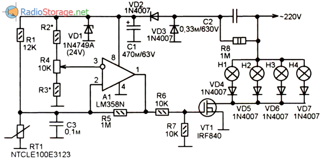 Терморегулятор на lm358 схема