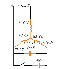 Подключение пускового и рабочего конденсатора к электродвигателю