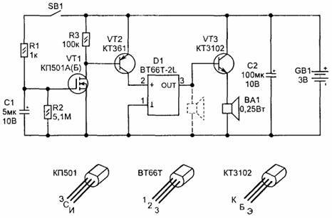 Схема беспроводного дверного звонка на батарейках