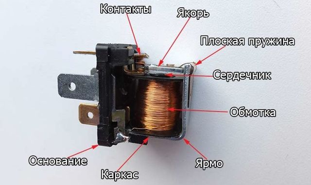 Схема подключения электромагнитного реле