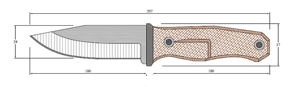 Нож с лезвием крюком чертеж