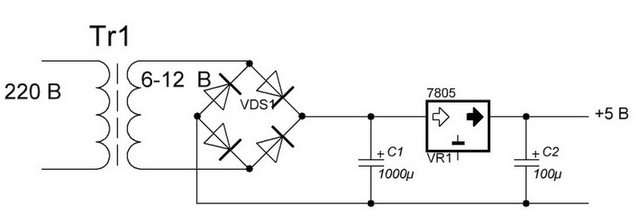 Микросхема l7805cv схема подключения