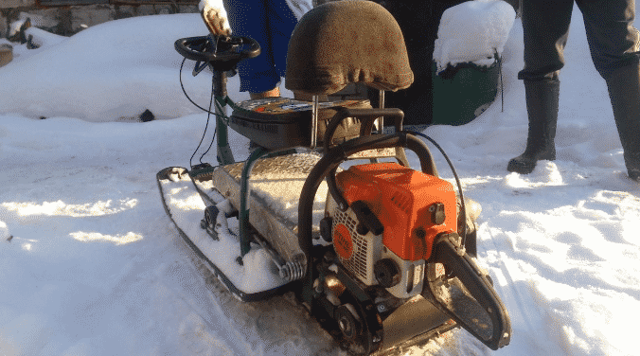 Как сделать снегоход из бензопилы штиль